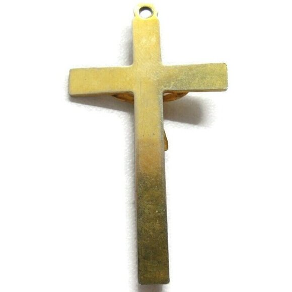 Gold Tone Cross Crucifix Charm Pendant Patina Vintage - Picture 5 of 12
